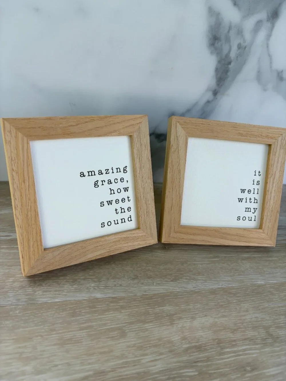 Hymn Themed Canvas Wood Sign 2 Pack 4x4 Natural Rustic Tiered Tray Shelf Sitter